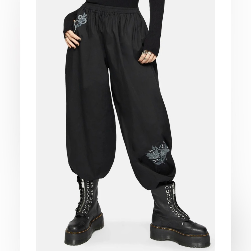 NWT Disturbia Nirah Embroidered Black Balloon Trouser black size 12